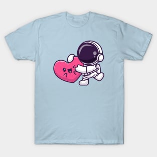 Cute Astronaut Holding Cute Love Heart Cartoon T-Shirt